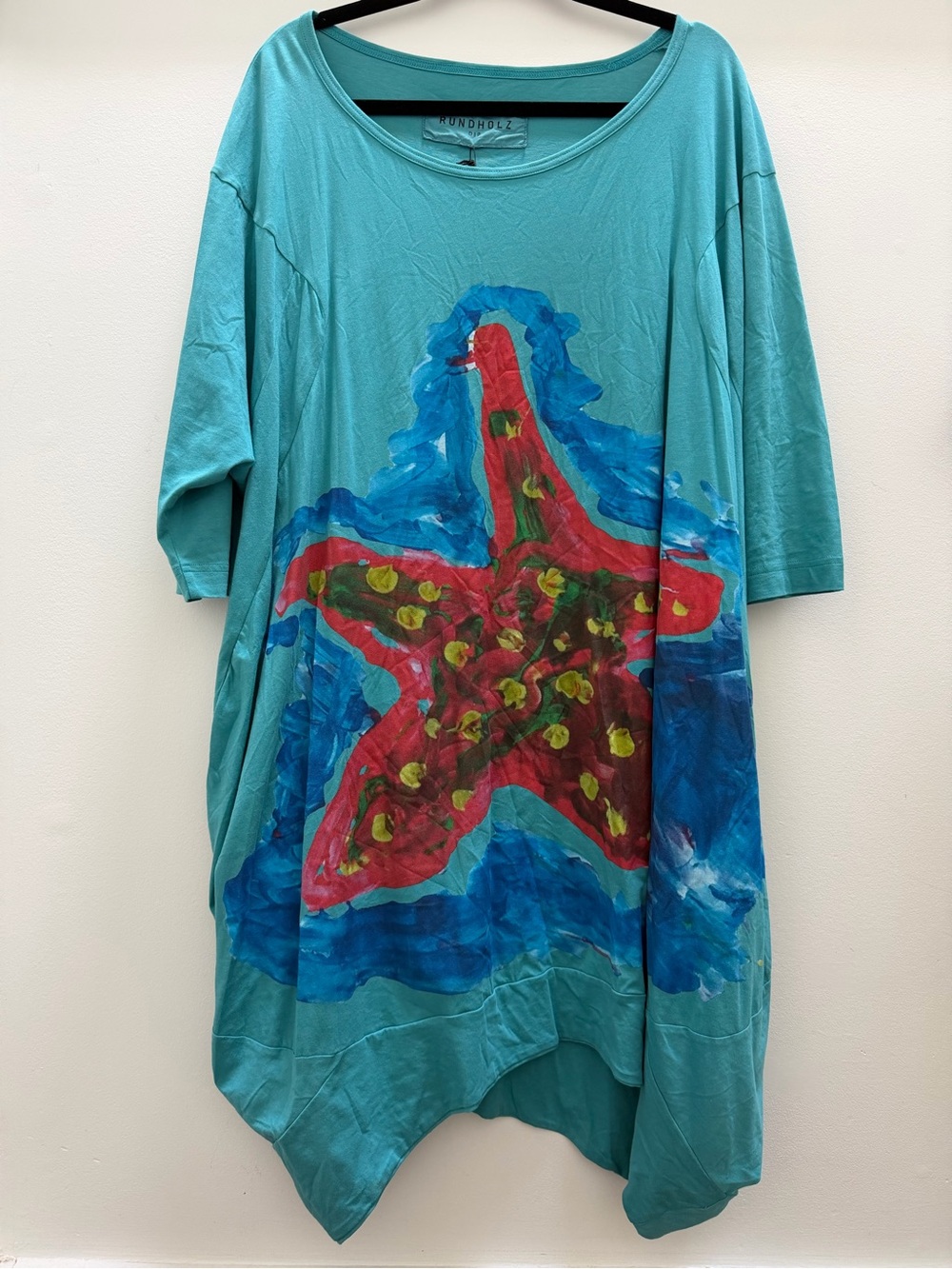 RUNDHOLZ Aqua Dip designer Hand-Painted Teal Starfish Tunic